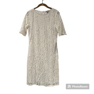 Nina Leonard White Lace Dress Knee Length Short Sleeve Women's Size Small.